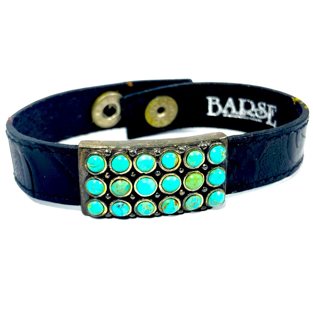 Barse Leather and turquoise face snap bracelet